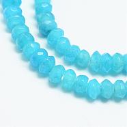 Natural White Jade Bead Strands, Dyed, Faceted, Rondelle, Deep Sky Blue, 4x3mm, Hole: 1mm, about 110~113pcs/strand, 13.78~14.17 inch(35~36cm)(G-R409-3x5-02)