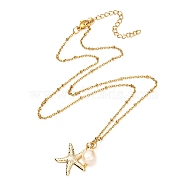 Starfish/Sea Stars & Natural Pearl Pendant Necklace for Teen Girl Women, Golden, 19.5 inch(49.5cm)(NJEW-JN03717-01)