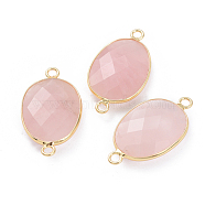 Natural Rose Quartz Links connectors, with Golden Plated Brass Findings, Faceted, Oval, 30.5~31x17x5.5mm, Hole: 2mm(G-L547-032C)
