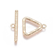 Brass Toggle Clasps, with Jump Rings, for DIY Jewelry Making, Real 18K Gold Plated, Triangle: 14.5x13x1.5mm, Bar: 21.5x4.5x1.5, Hole: 1.4mm(KK-G381-02G)
