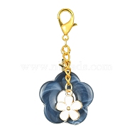 Acrylic Flower Pendants Decorations, Alloy Enamel and Alloy Lobster Claw Clasps Charms, Marine Blue, 356mm(HJEW-JM01314-07)