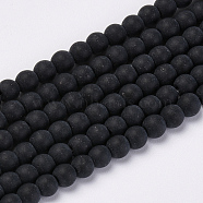 Transparent Glass Beads Strands, Frosted, Round, Black, 8mm, Hole: 1.5mm, about 42pcs/strand, 11.8 inch(X-GLAA-Q064-16-8mm)