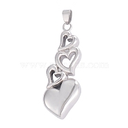 Openable Stainless Steel Memorial Urn Ashes Bottle Pendants, Heart, Stainless Steel Color, 32x13mm(BOTT-PW0005-30P)
