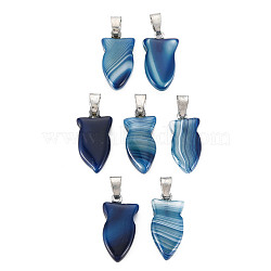 Natural Banded Agate/Striped Agate Pendants, with Light Gold Plated Iron Findings, Owl, Dyed & Heated, Slate Blue, 22.5~23.5x11~12.5x4.5~6mm, Hole: 4.5x6mm(G-N326-128-A06)
