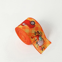10M Thanksgiving Day Theme Wired Linen Ribbon, Pumpkin & Truck Pattern, Sandy Brown, 2-1/2 inch(63mm), about 10.94 Yards(10m)/Roll(OCOR-G013-02C)