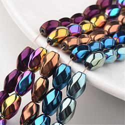 Electroplate Non-magnetic Synthetic Hematite Beads Strands, Twisted Oval, Mixed Color, 12x8~9mm, Hole: 1mm, about 33pcs/strand, 15.7 inch(G-F300-12)
