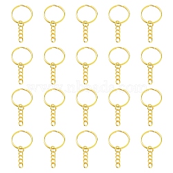 20Pcs Iron Split Key Rings, with Curb Chains, Keychain Clasp Findings, Golden, 25x2mm(IFIN-YW0003-01G)