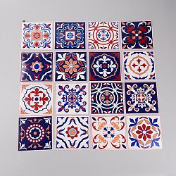 PVC Plastic Self-Adhesive Wall Stickers, Square with Flower Pattern, Mixed Color, 100x100x0.4mm, 16pcs/set(DIY-WH0223-57)