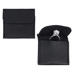 Cowhide Leather Jewelry Storage Bags, for Earrings, Bracelets, Rings Storage, Square, Black, 5.55~5.7x5.85x0.55cm(ABAG-WH0032-51A)