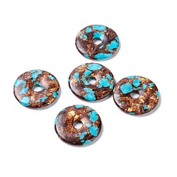 Assembled Natural Bronzite and Synthetic Turquoise Pendants, Donut/Pi Disc, 40x5mm, Inner Diameter: 8mm(G-K317-E02)
