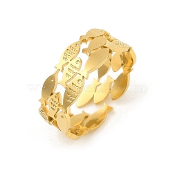 Fish 304 Stainless Steel Wide Band Open Cuff Rings for Unisex, Real 18K Gold Plated, 7mm(RJEW-P125-01G)