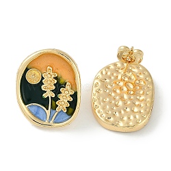 Brass Enamel Stud Earrings, Oval, Real 18K Gold Plated, 21x17mm(KK-P283-37G)