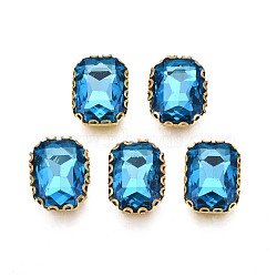 Sew on Rhinestone, Transparent Glass Rhinestones, with Iron Prong Settings, Faceted, Rectangle, Dodger Blue, 15x11x5.5mm, Hole: 1mm(RGLA-S030-20B-B07)