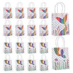 AHADERMAKER 20Pcs 2 Style Rectangle Foldable Creative Kraft Paper Gift Bag, with Handle, Wedding Favor Bag, Mermaid Pattern, 15x11x0.15cm, 10pcs/style(CARB-GA0001-11)