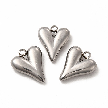 304 Stainless Steel Pendants, Heart Charm, Stainless Steel Color, 15x12x3.5mm, Hole: 1.8mm