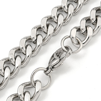 Non-Tarnish 201 Stainless Steel Cuban Link Chain Necklaces for Women and Men, Stainless Steel Color, 21.85 inch(55.5cm)