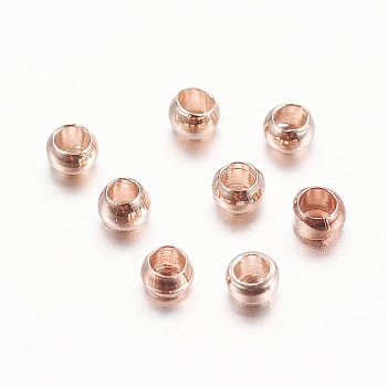 Brass Crimp Beads, Cadmium Free & Lead Free, Rondelle, Rose Gold, 2x1.2mm, Hole: 1.2mm
