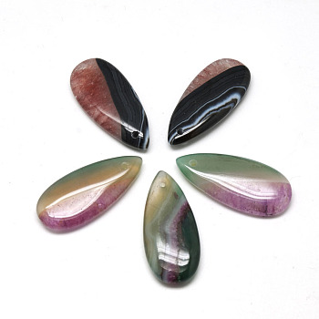 Natural Brazil Crackle Agate Pendants, Dyed & Heated, teardrop, Mixed Color, 39~40x17~18x6~7mm, Hole: 2mm