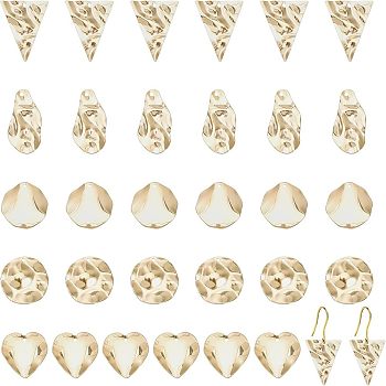 30Pcs 5 Style304 Stainless Steel Pendant, Triangle & Heart & Flat Round, Real 18K Gold Plated, 21.5~30x17~24x0.5~1mm, hole: 1.2~1.6mm, 6pcs/style