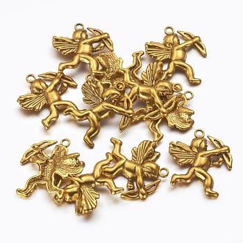 Valentines Gift Idea Tibetan Style Alloy Pendants, Antique Golden, Lead Free, Cadmium Free and Nickel Free, Cupid/Cherub, 29mm long, 27mm wide, 3mm thick, hole: 2mm