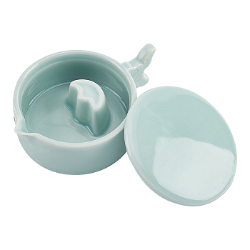 Fish Shape Porcelain Multifunctional Ink Dish with Brush Holder, for Chinese Calligraphy and Sumi Painting, Aqua, 13.9x10.2x5.55cm, Inner Diameter: 8.7cm