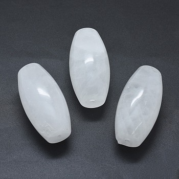 Natural Quartz Crystal Two Half Drilled Holes Beads, Oval, 49.5~50x25mm, Hole: 2mm