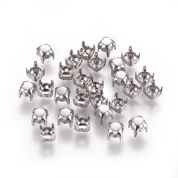 Non-Tarnish 316 Surgical Stainless Steel Sew on Prong Settings, Claw Settings for Pointed Back Rhinestone, Prong Settings, Round, Stainless Steel Color, 4x3.8mm, Hole: 0.8mm, Tray: 4mm