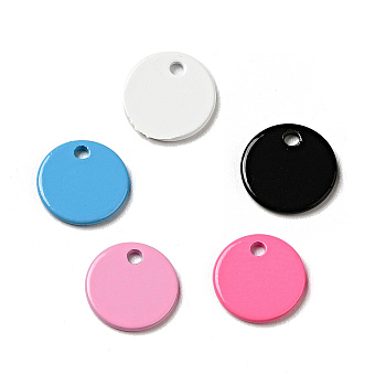 Spray Painted 201 Stainless Steel Charms, Flat Round Charms, Mixed Color, 8.5x1mm, Hole: 1mm