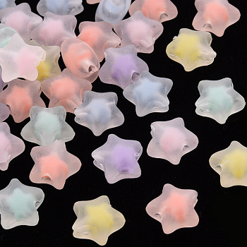 Transparent Acrylic Beads, Frosted, Bead in Bead, Star, Mixed Color, 10.5x11x7mm, Hole: 2mm, about 1280pcs/500g