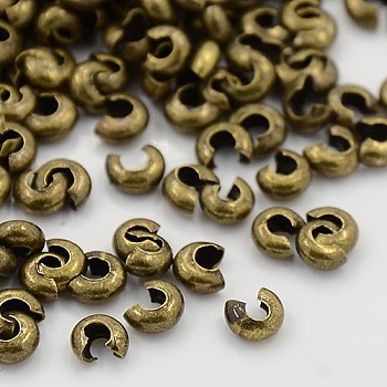 Iron Crimp Beads Covers, Cadmium Free & Lead Free, Antique Bronze Color, Size: About 4mm In Diameter, Hole: 1.5~1.8mm
