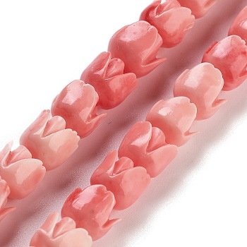 Synthetic Shell Beads Strands, Dyed, Rose Flower, Salmon, 7x6mm, Hole: 1.2mm, about 50pcs/strand, 12.40''(31.5cm)