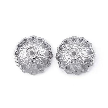 304 Stainless Steel Flower Fancy Bead Caps, Multi-Petal, Stainless Steel Color, 12x5mm, Hole: 1mm
