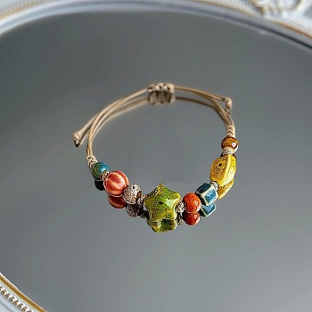 Porcelain Beads Braided Bead Bracelets for Women, Mixed Shapes, Colorful, 4~9-7/8 inch(10~25cm)