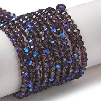 Electroplate Transparent Glass Beads Strands, Faceted, Round, Rainbow Plated, Violet, 3mm, Hole: 0.8mm, about 164~166pcs/strand, 19.69~19.88 inch(50~50.5cm)