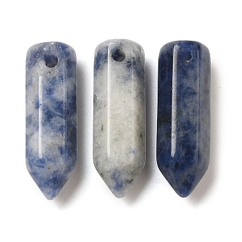 Natural Blue Spot Jasper Pointed Pendants, Faceted Bullet Shaped Charms, 20~20.5x6.5~7x6~6.5mm, Hole: 1.6mm