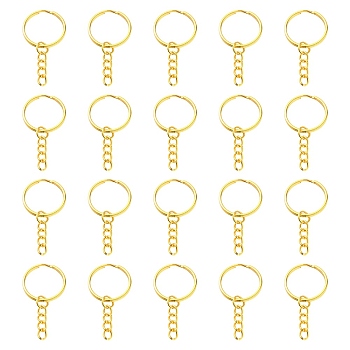 20Pcs Iron Split Key Rings, with Curb Chains, Keychain Clasp Findings, Golden, 25x2mm