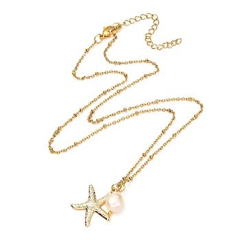 Starfish/Sea Stars & Natural Pearl Pendant Necklace for Teen Girl Women, Golden, 19.5 inch(49.5cm)