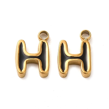 304 Stainless Steel Enamel Charms, Real 14K Gold Plated, Letter, Letter H, 8x5.5x1.3mm, Hole: 1.2mm