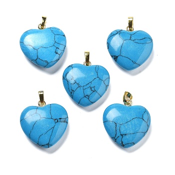 Synthetic Turquoise Pendants, with Brass Findings, Heart, 22~23x20x5mm, Hole: 6.5x3.5mm