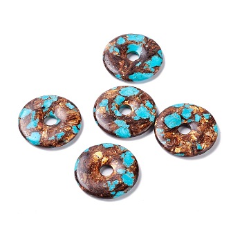 Assembled Natural Bronzite and Synthetic Turquoise Pendants, Donut/Pi Disc, 40x5mm, Inner Diameter: 8mm