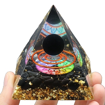 Resin Orgonite Pyramid, for Positive Energy Tower with Obsidian Healing Stones, with Radom Color Brass Finding, Office Home Decor, 60x60x60mm