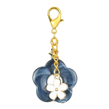 Acrylic Flower Pendants Decorations, Alloy Enamel and Alloy Lobster Claw Clasps Charms, Marine Blue, 356mm