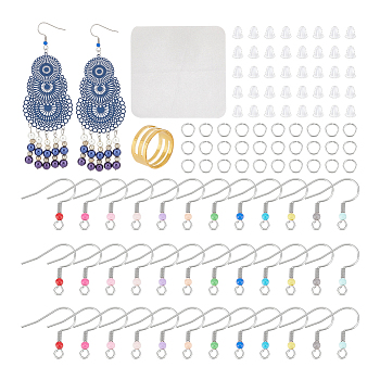 DIY Jewelry Making Findings Kit, Including 304 Stainless Steel Earring Hooks & Jump Rings, Suede Fiber Cleaning Cloth, Plastic Ear Nuts, Brass Rings, Mixed Color, 794Pcs/box