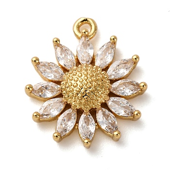 Brass Micro Pave Cubic Zirconia Pendants, Rack Plating, Flower, Long-Lasting Plated, Cadmium Free & Lead Free, Real 18K Gold Plated, 16.5x14.5x4mm, Hole: 1.2mm