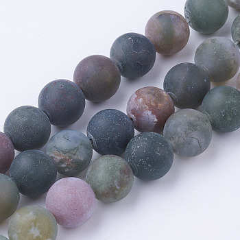 Natural Indian Agate Bead Strands, Round, Frosted, 10~10.5mm, Hole: 1.5mm, about 38pcs/strand, 15.3 inch(39cm)