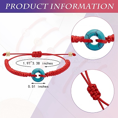 Synthetic Turquoise Donut Braided Bead Bracelet(BJEW-SW00047-01)-7