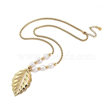 304 colliers pendentifs en forme de feuille en acier inoxydable pour femmes(NJEW-U038-02G)-2