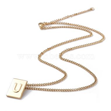 Titanium Steel Initial Letter Rectangle Pendant Necklace for Men Women(NJEW-E090-01G-21)-2