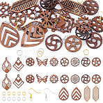 DIY Walnut Wood Dangle Earring Kits, Including Brass Earring Hooks & Jump Rings, Mixed Color, 23.5x2mm, Hole: 3mm & 4mm, 2pcs(DIY-TA0011-07)