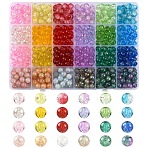 600Pcs 24 Styles Mixed Styles Transparent Glass Beads Strands, Round, Mixed Color, 8~8.5mm, Hole: 1.2~1.6mm, 25pcs/style(GLAD-YW0005-75)